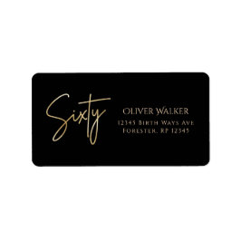 Black & Gold 60th Birthday Party Address Label ラベル