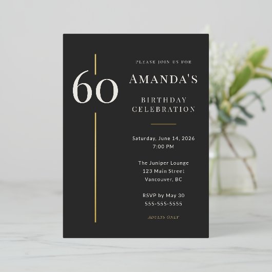 Black Gold 60th Milestone Birthday Celebration 箔招待状 (立ち正面)