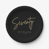 Black & Gold 70th Birthday Party Paper Plates ペーパープレート (正面)