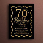 Black Gold 70th Birthday Wavy Border 招待状