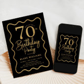 Black Gold 70th Birthday Wavy Border 招待状