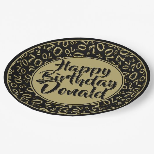 Black/Gold 70th Random Number Pattern ペーパープレート (アングル)