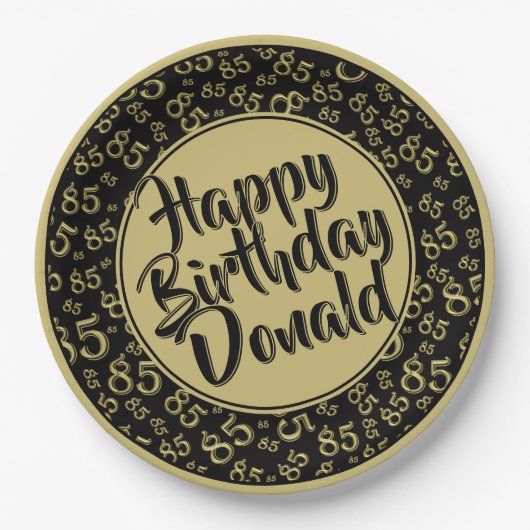 Black/Gold 85th Random Number Pattern ペーパープレート (正面)