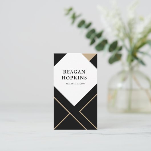 Black Gold Abstract Geometric Real Estate Agent 名刺 (スタンド正面)