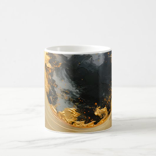 Black Gold Abstract Swirl Modern Moon コーヒーマグカップ (中央)