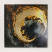 Black Gold Abstract Swirl Modern Moon ジグソーパズル (横)
