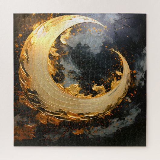 Black Gold Abstract Swirl Modern Moon ジグソーパズル (縦)