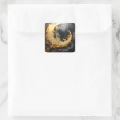 Black Gold Abstract Swirl Modern Moon スクエアシール (バッグ)