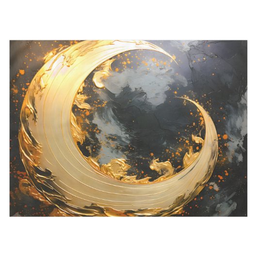 Black Gold Abstract Swirl Modern Moon テーブルクロス (正面(横))