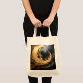 Black Gold Abstract Swirl Modern Moon トートバッグ (正面(商品))