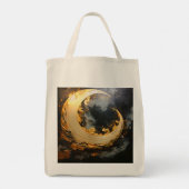 Black Gold Abstract Swirl Modern Moon トートバッグ (裏面)