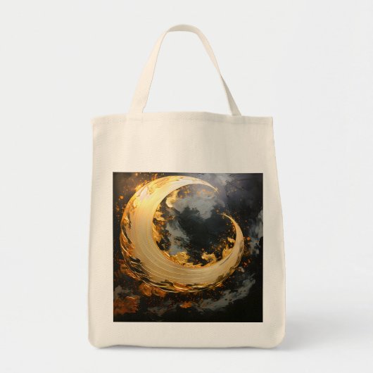 Black Gold Abstract Swirl Modern Moon トートバッグ (正面)
