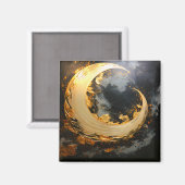 Black Gold Abstract Swirl Modern Moon マグネット (正面/裏面)