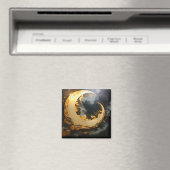 Black Gold Abstract Swirl Modern Moon マグネット (インサイチュ (食洗機))