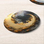 Black Gold Abstract Swirl Modern Moon ラウンドペーパーコースター (アングル)