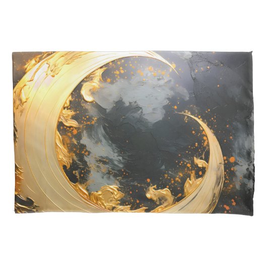 Black Gold Abstract Swirl Modern Moon 枕カバー (正面)