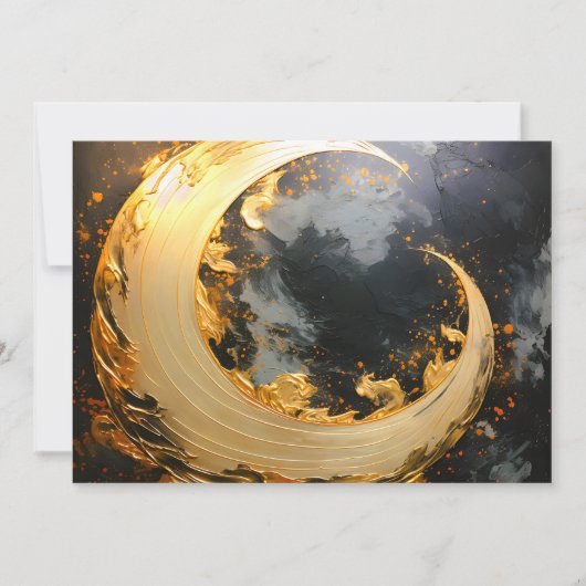 Black Gold Abstract Swirl Modern Moon 案内状 (正面)