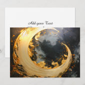 Black Gold Abstract Swirl Modern Moon 案内状 (正面/裏面)