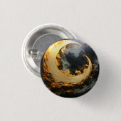 Black Gold Abstract Swirl Modern Moon 缶バッジ (正面&裏面)