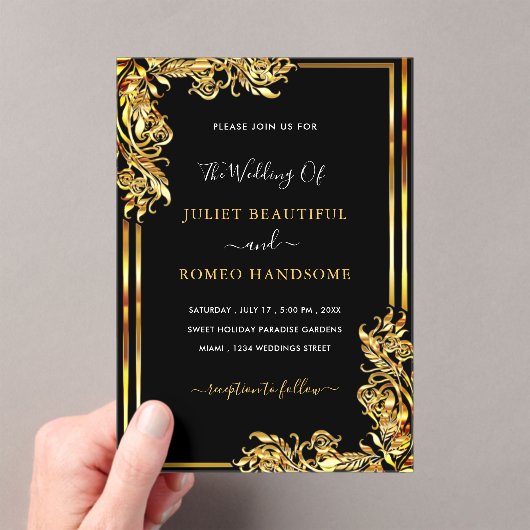 Black Gold Acrylic Wedding Invitation Example アクリル招待状 (インサイチュ (ポータブル))