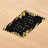 Black Gold Acrylic Wedding Invitation Example アクリル招待状 (レイダウン)