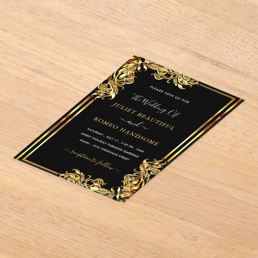 Black Gold Acrylic Wedding Invitation Example アクリル招待状 (レイダウン)