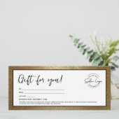 Black Gold Add Logo Modern Gift Certificate 招待状 (スタンド正面)