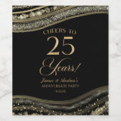 Black Gold Agate 25th Wedding Anniversary Party ワインラベル (シングルラベル)