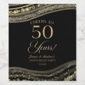 Black Gold Agate 50th Wedding Anniversary Party ワインラベル (シングルラベル)