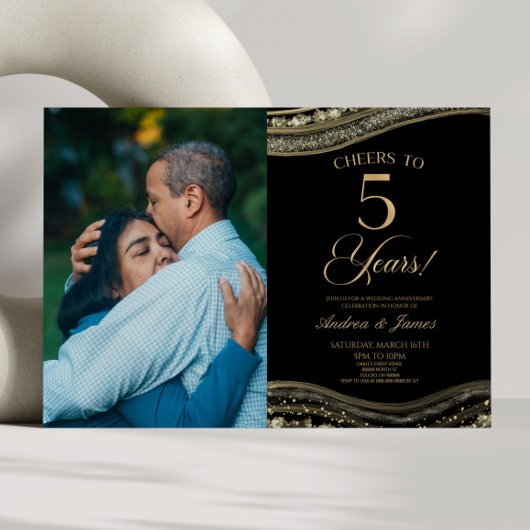 Black Gold Agate 5th Wedding Anniversary Party 招待状