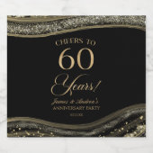 Black Gold Agate 60th Wedding Anniversary Party スパークリングワインラベル (シングルラベル)
