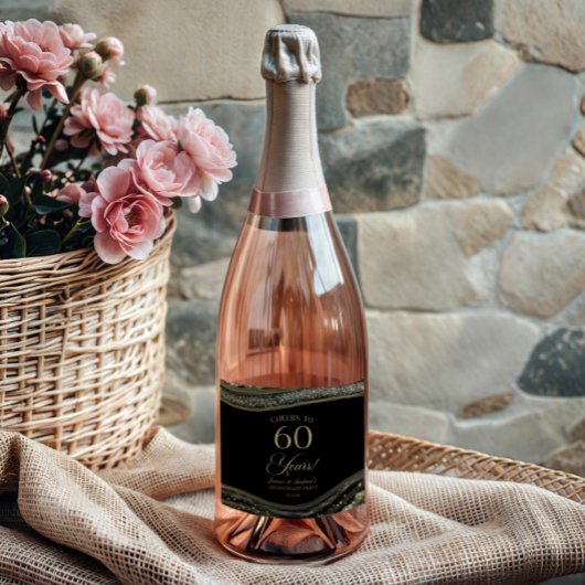 Black Gold Agate 60th Wedding Anniversary Party スパークリングワインラベル