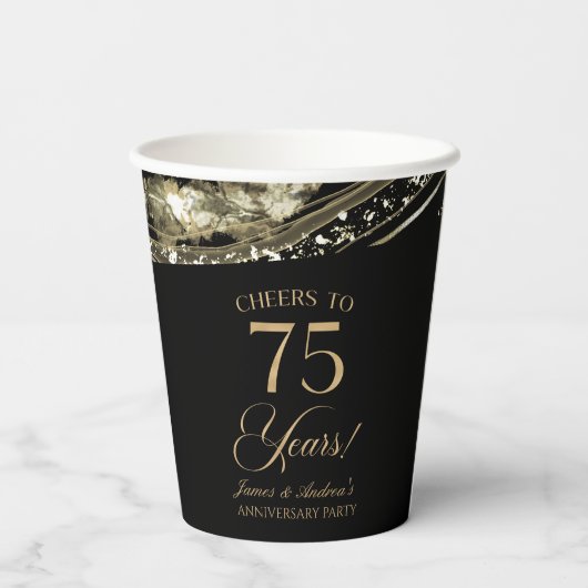 Black Gold Agate 75th Wedding Anniversary Party 紙コップ (裏面)