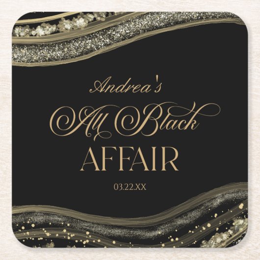 Black Gold Agate All Black Affair Birthday Party スクエアペーパーコースター (正面)