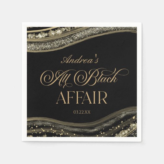 Black Gold Agate All Black Affair Birthday Party スタンダードカクテルナプキン (正面)