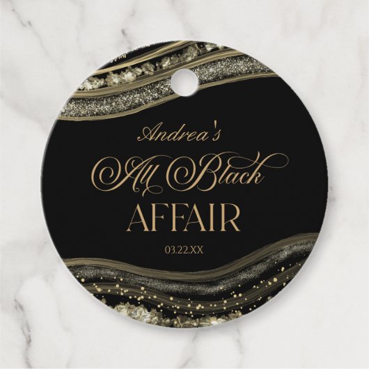 Black Gold Agate All Black Affair Birthday Party フェイバータグ (正面)
