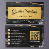 Black Gold Agate Esthetician Glitter QR Code 名刺