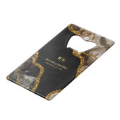 Black & Gold Agate Geode Glitter Wedding  クレジットカード栓抜き (裏面アングル)