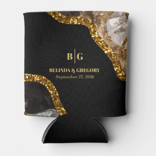 Black & Gold Agate Geode Glitter Wedding 缶クーラー (正面)