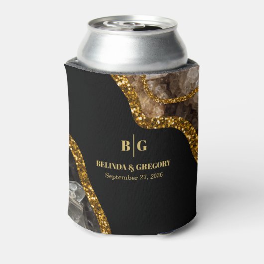 Black & Gold Agate Geode Glitter Wedding 缶クーラー (缶裏面)
