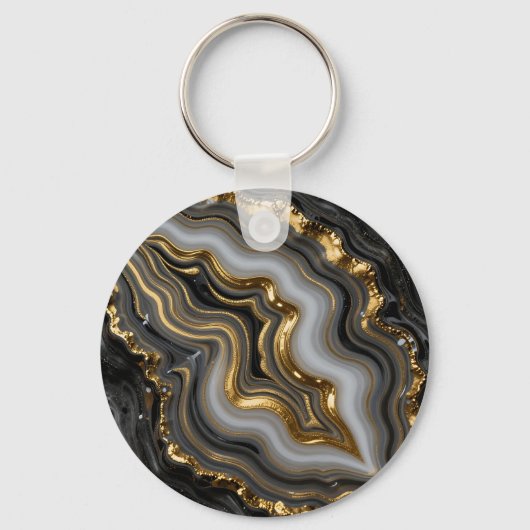 Black Gold Agate Geode Luxury Marble キーホルダー (正面)