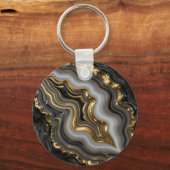 Black Gold Agate Geode Luxury Marble キーホルダー (正面)