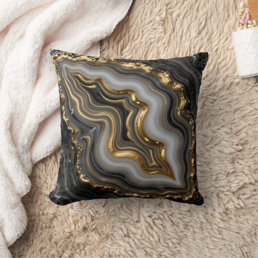 Black Gold Agate Geode Luxury Marble クッション (ブランケット)