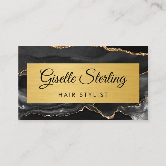 Black Gold Agate Hair Stylist Glitter QR Code 名刺 (正面)