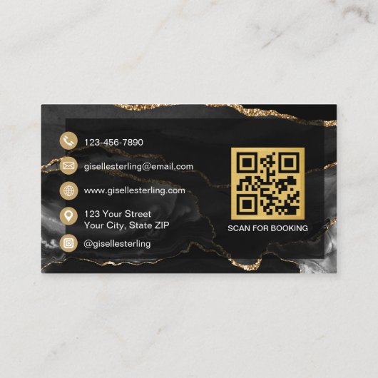 Black Gold Agate Makeup Artist Glitter QR Code 名刺 (裏面)