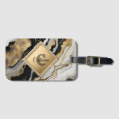 Black Gold Agate Marble Glam Diamond Monogram ラゲッジタグ (正面横)