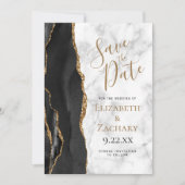 Black Gold Agate Marble Save the Date Card 招待状 (正面)
