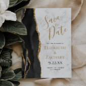 Black Gold Agate Marble Save the Date Card 招待状