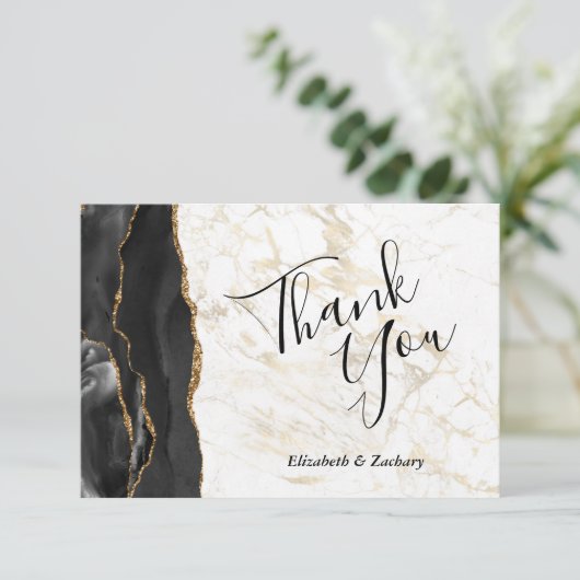 Black Gold Agate Marble Wedding Flat Thank You カード (スタンド正面)