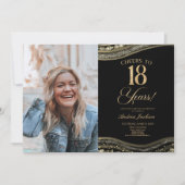 Black Gold Agate Picture 18th Birthday Party 招待状 (正面)